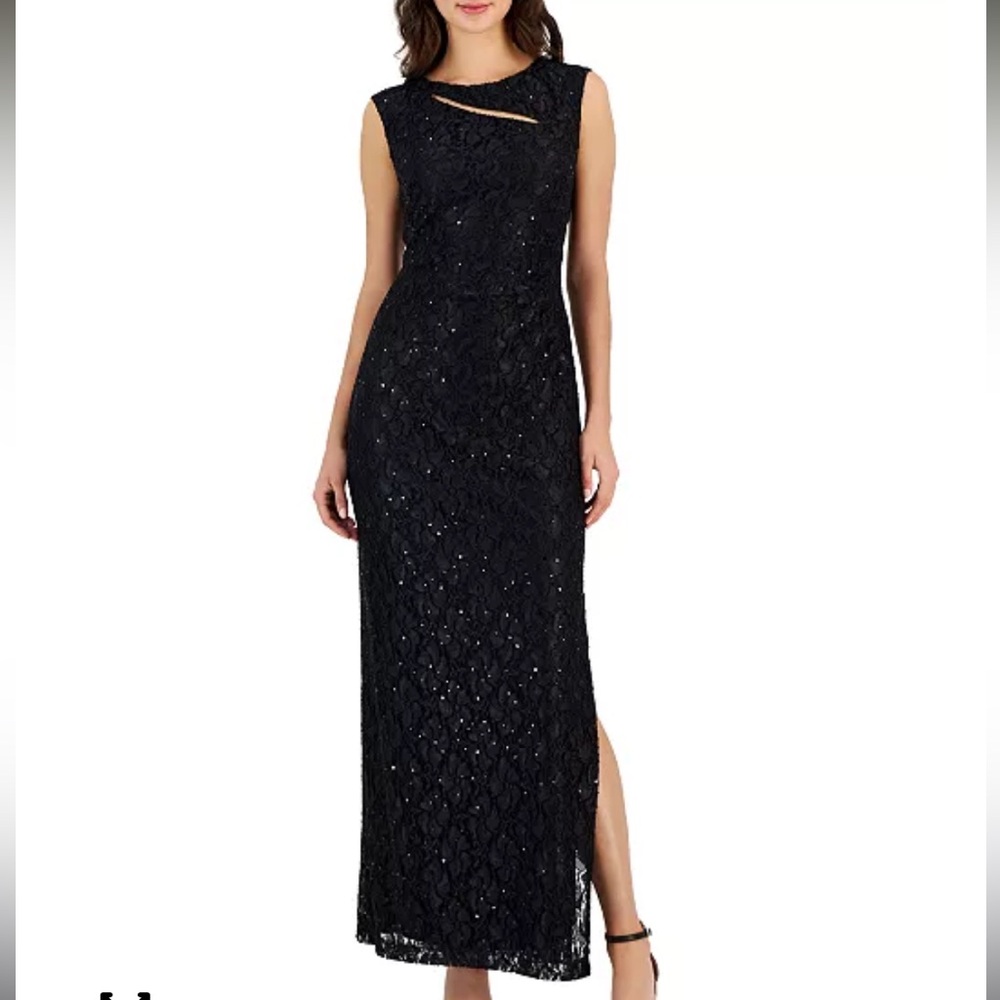Connected Women's Lace Cutout Cap-Sleeve Gown in Navy Size 14